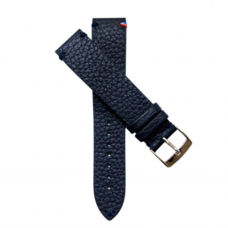 Bracelet montre en cuir bleu marine par Avel and Men, modèle Douarnenez.