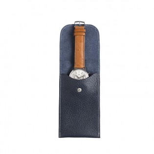 Etui montre Avel & Men TURKU en cuir bleu marine, pour le transport d'une montre ou chronographe.