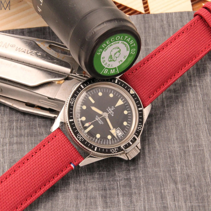  -    -  Bracelet de montre toile PORT LOUIS bordeaux -  Avel & Men