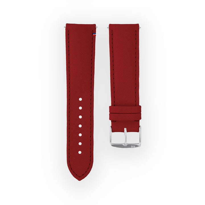 Bracelet de montre toile Port Louis Bordeaux 22mm avec drapeau, vue de face