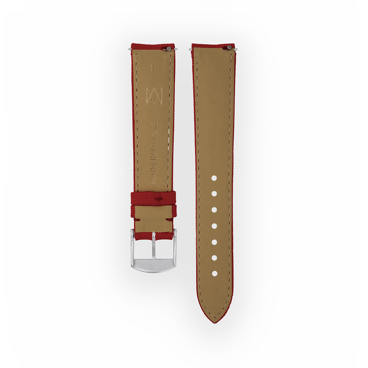 Bracelet de montre toile Port Louis Bordeaux 18mm sans drapeau, vue de dos