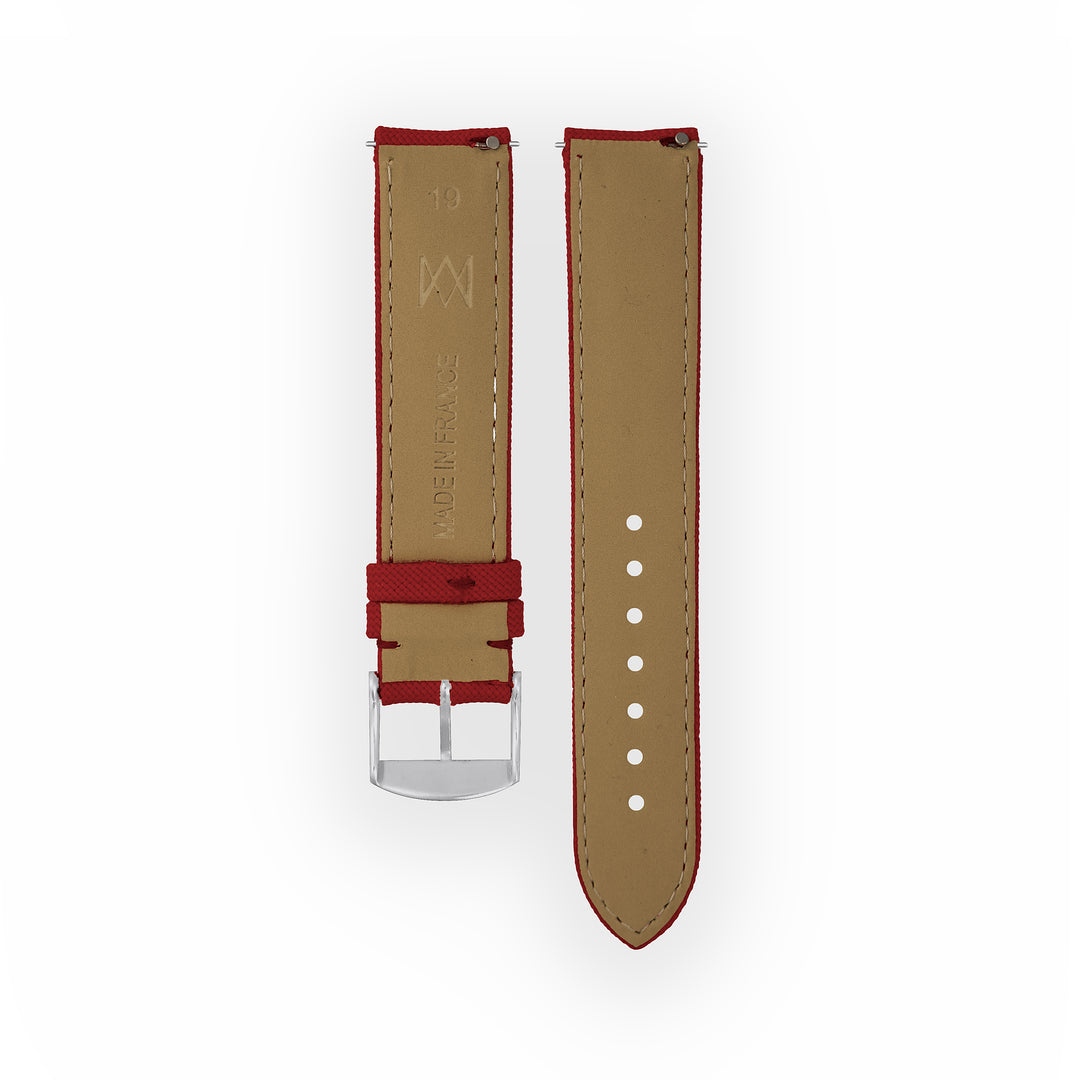 Bracelet de montre toile Port Louis Bordeaux 19mm sans drapeau, vue de dos