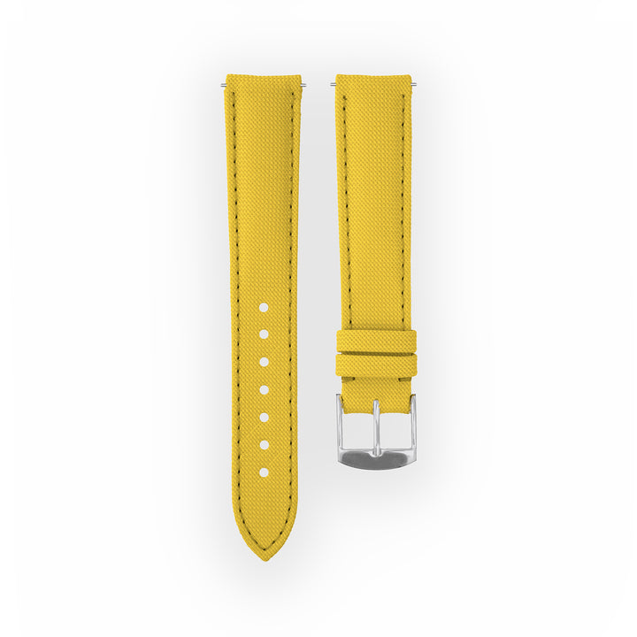 Bracelet de montre toile Port Louis Jaune 18mm sans drapeau, vue de face