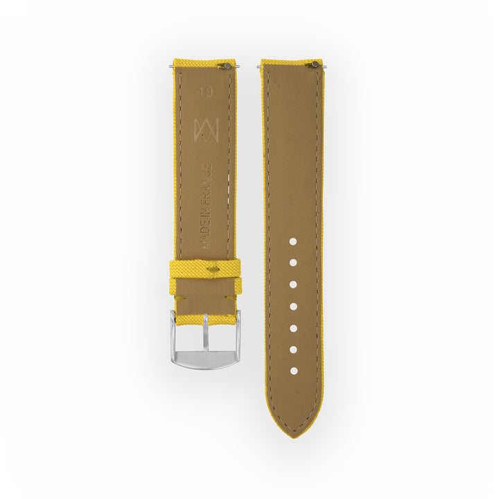 Bracelet de montre toile Port Louis Jaune 19mm sans drapeau, vue de dos