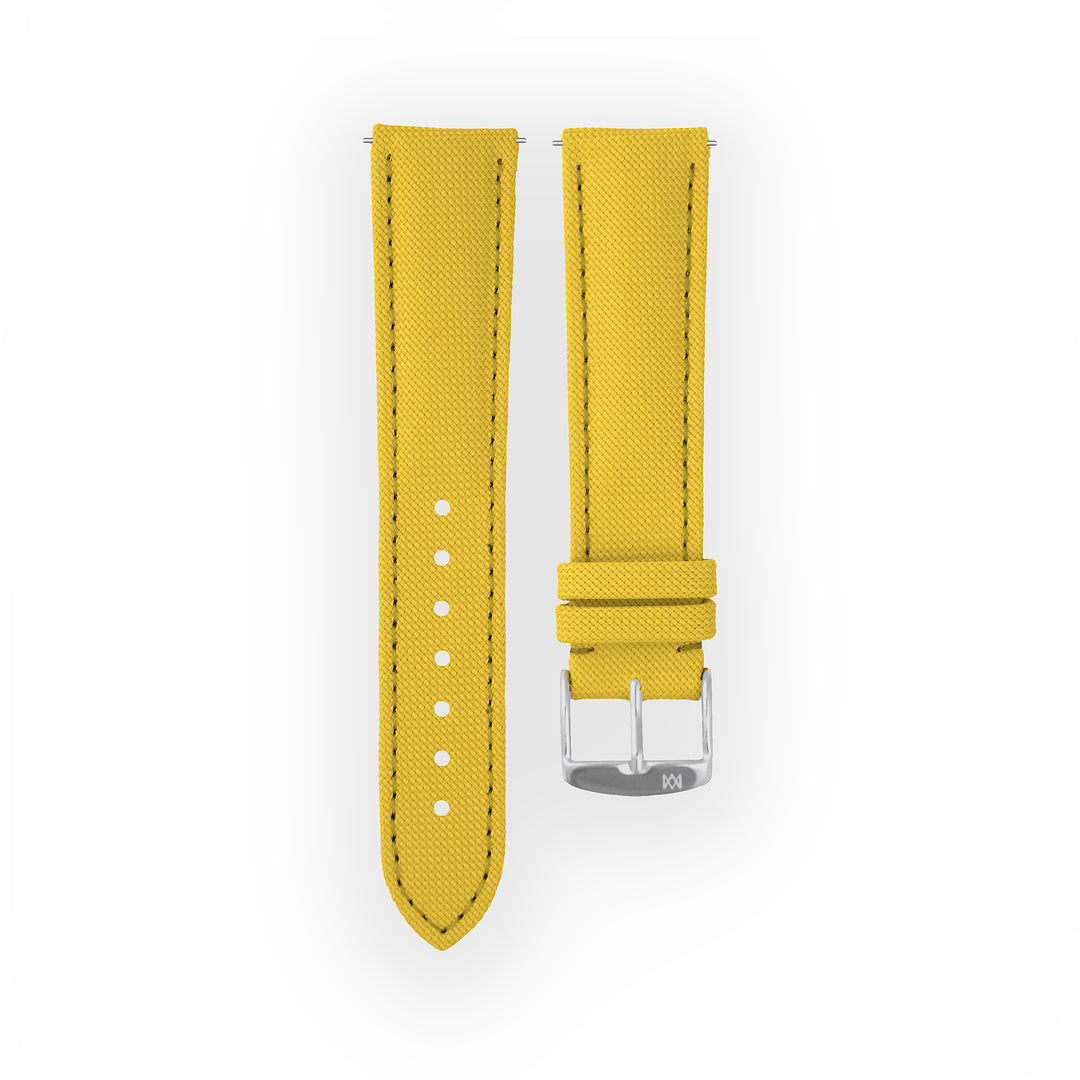 Bracelet de montre toile Port Louis Jaune 20mm sans drapeau, vue de face