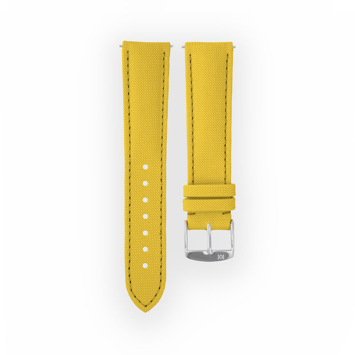 Bracelet de montre toile Port Louis Jaune 20mm sans drapeau, vue de face