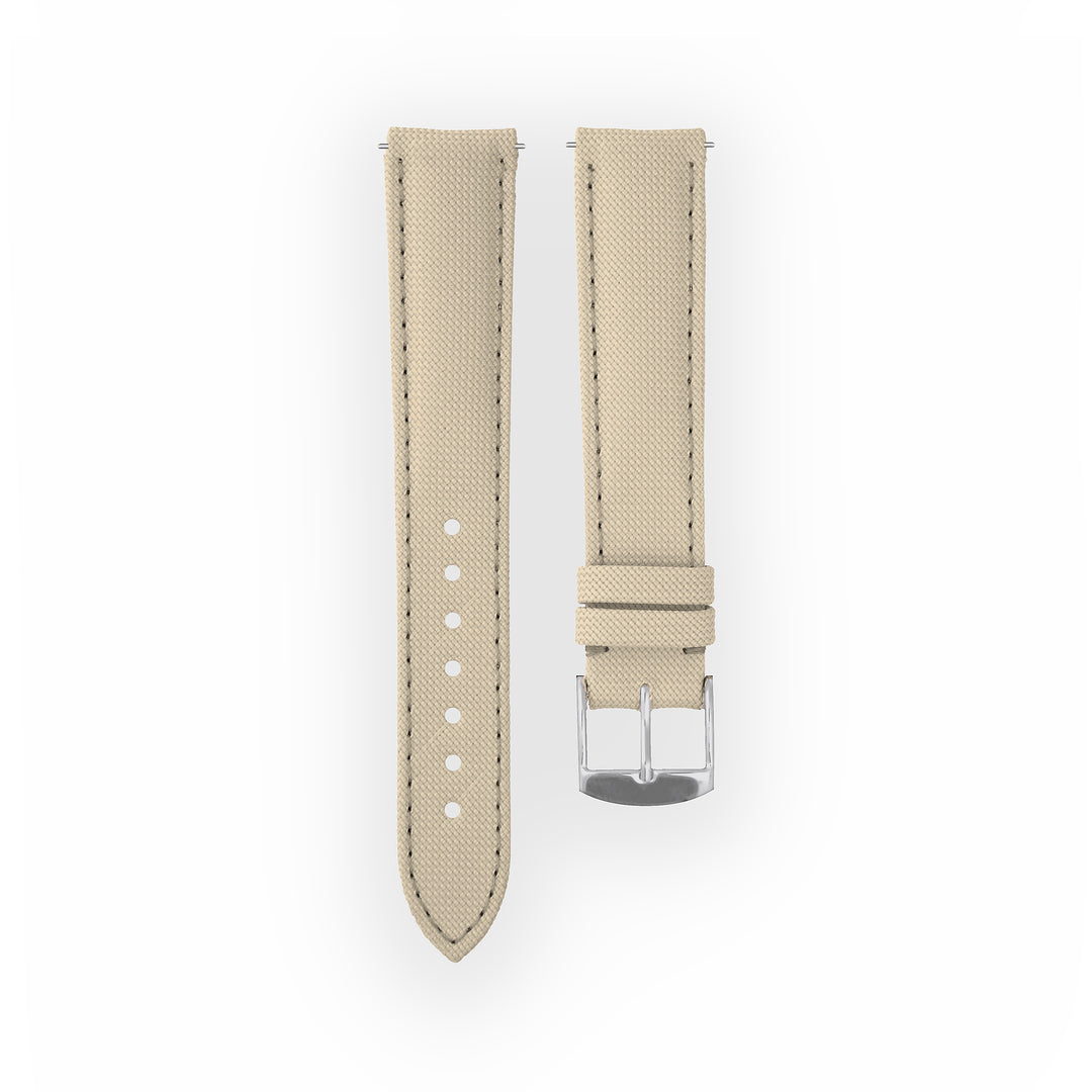 Bracelet de montre toile Port Louis Blanc lin 18mm sans drapeau, vue de face