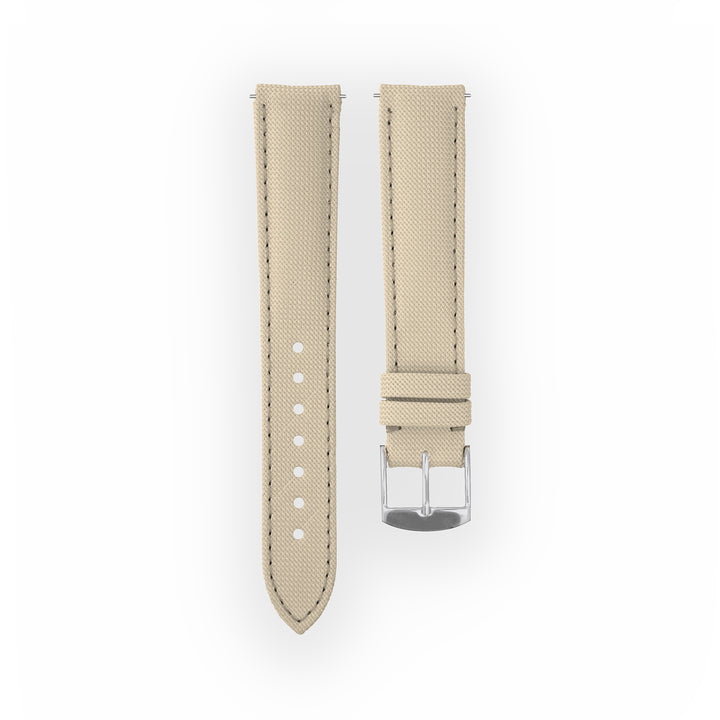 Bracelet de montre toile Port Louis Blanc lin 18mm sans drapeau, vue de face
