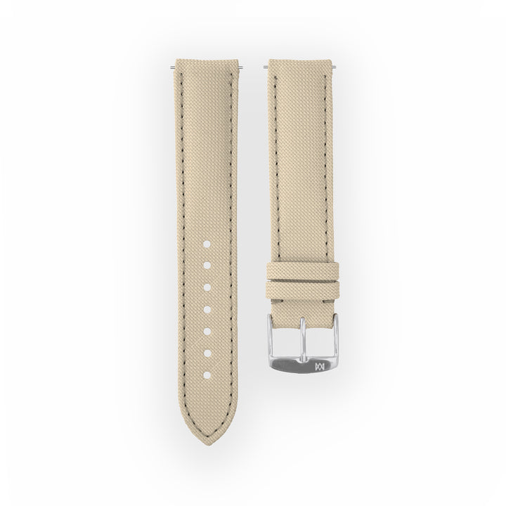 Bracelet de montre toile Port Louis Blanc lin 19mm sans drapeau, vue de face