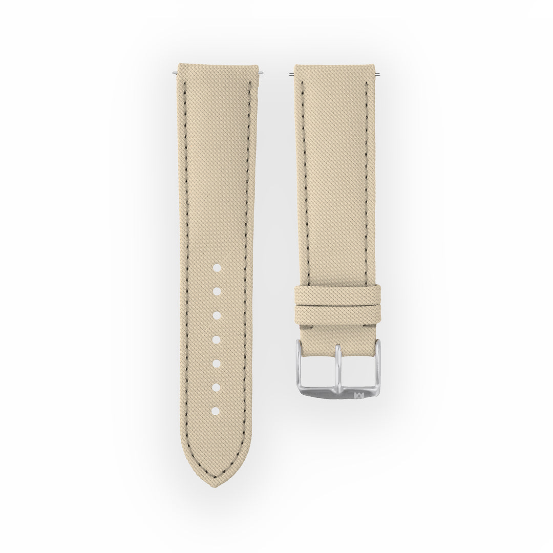 Bracelet de montre toile Port Louis Blanc lin 22mm sans drapeau, vue de face