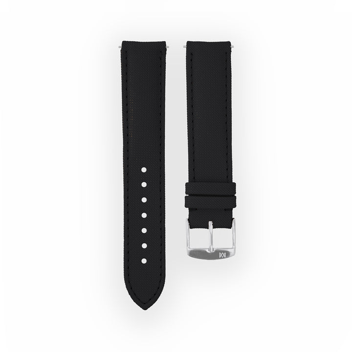 Bracelet de montre toile Port Louis Noir 19mm sans drapeau, vue de face
