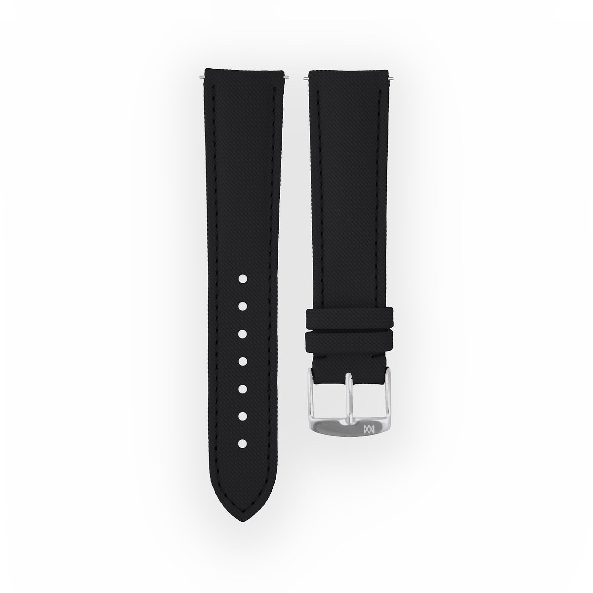 Bracelet de montre toile Port Louis Noir 20mm sans drapeau, vue de face