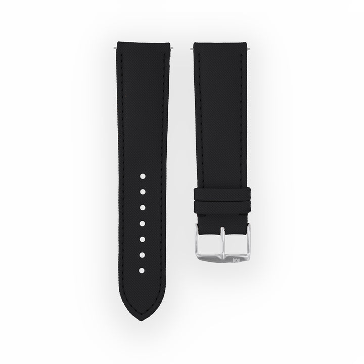 Bracelet de montre toile Port Louis Noir 22mm sans drapeau, vue de face