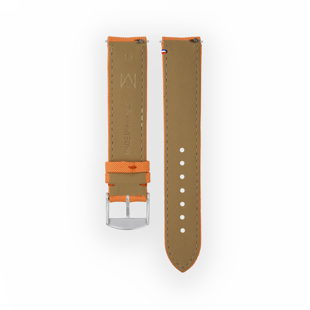 Bracelet de montre toile Port Louis Orangeade 19mm avec drapeau, vue de dos