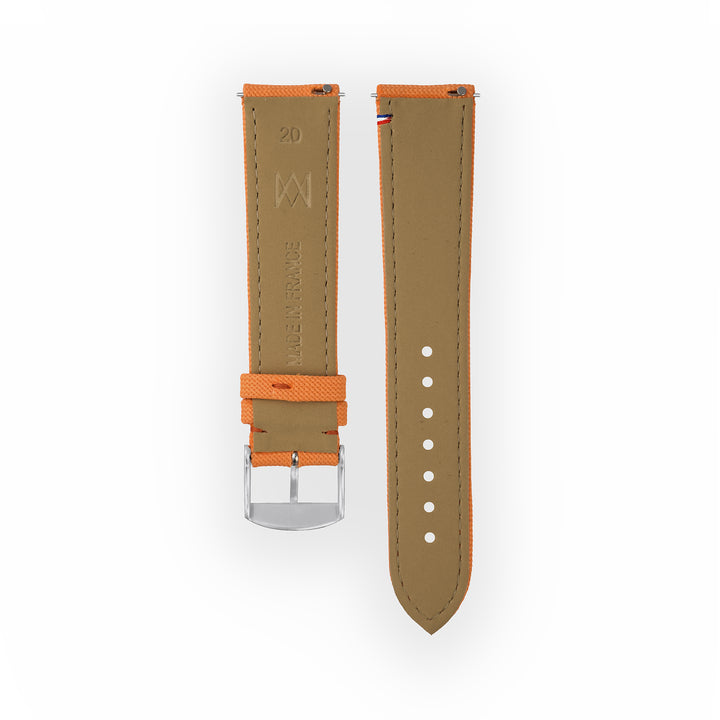 Bracelet de montre toile Port Louis Orangeade 20mm avec drapeau, vue de dos