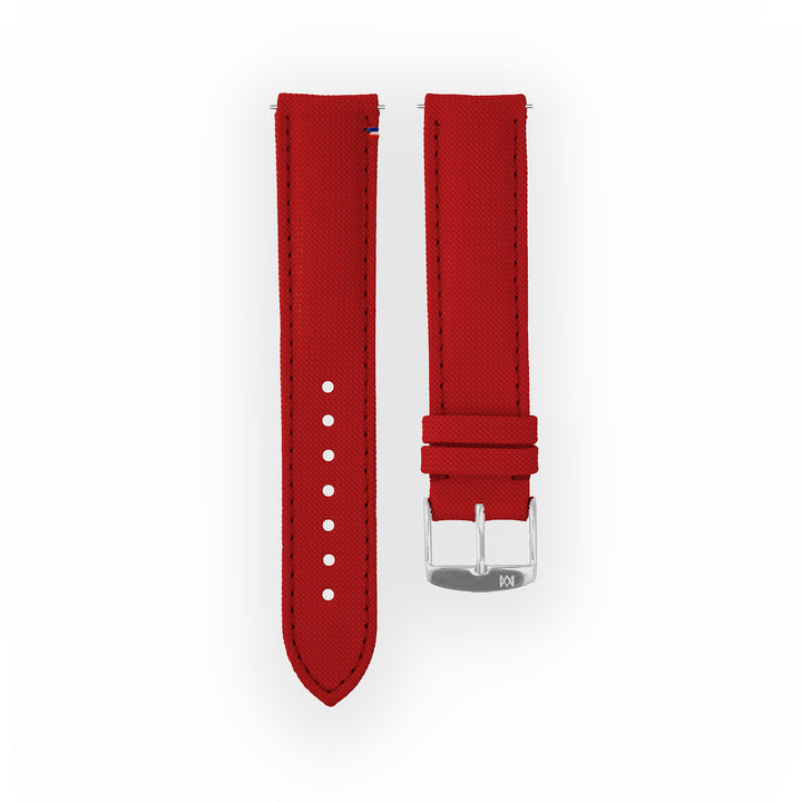 Bracelet de montre toile Port Louis Rouge 19mm avec drapeau, vue de face