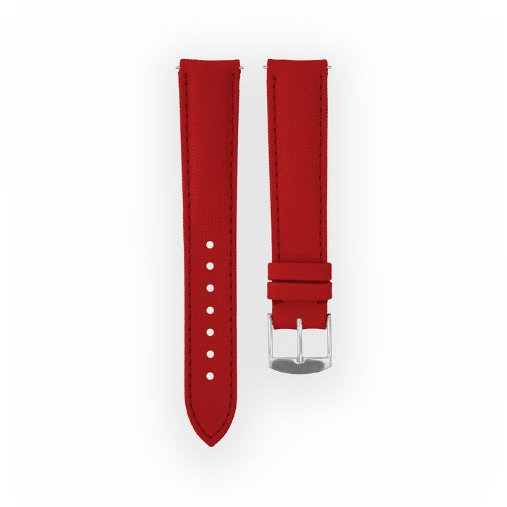 Bracelet de montre toile Port Louis Rouge 18mm sans drapeau, vue de face