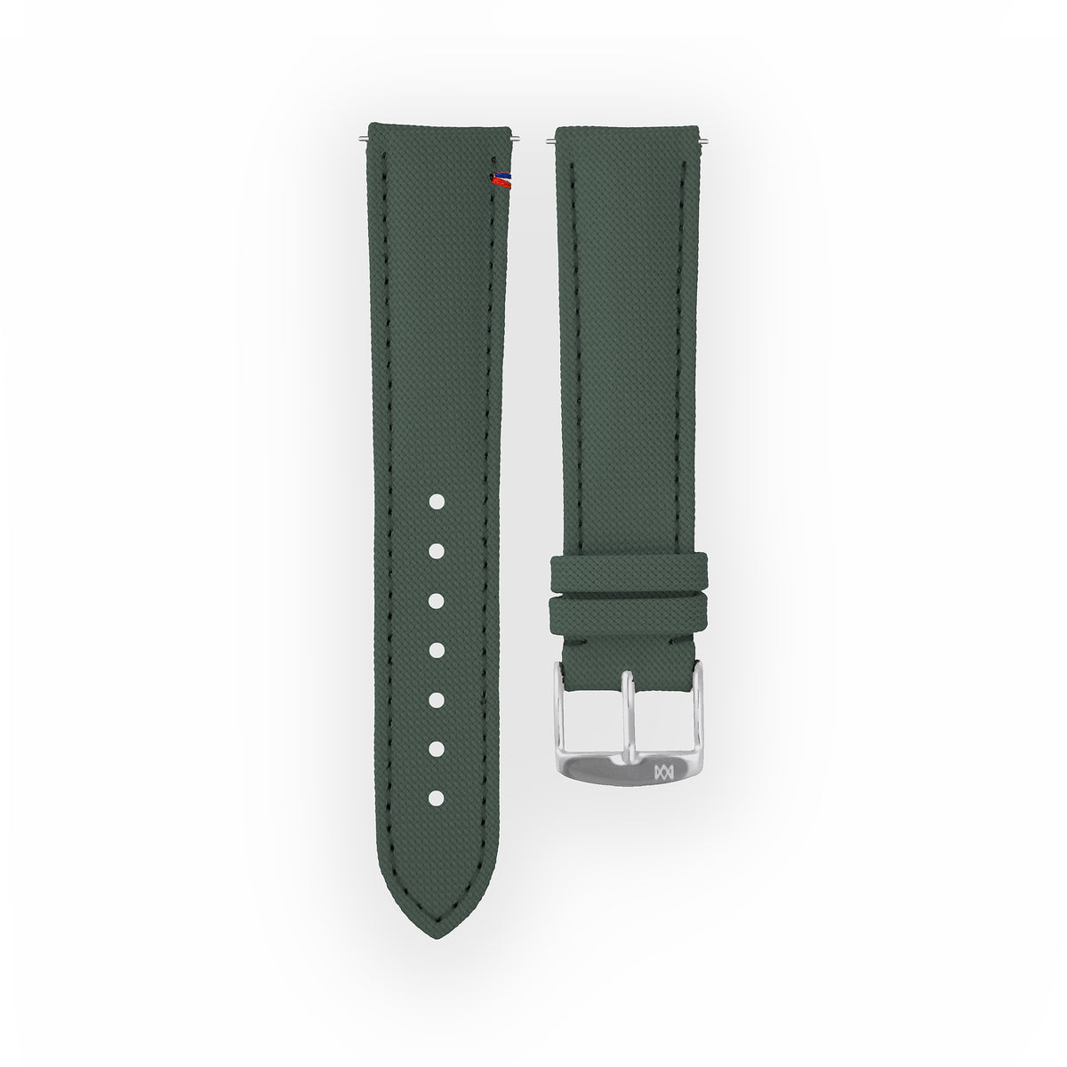 Bracelet de montre toile Port Louis Vert tempête 20mm avec drapeau, vue de face