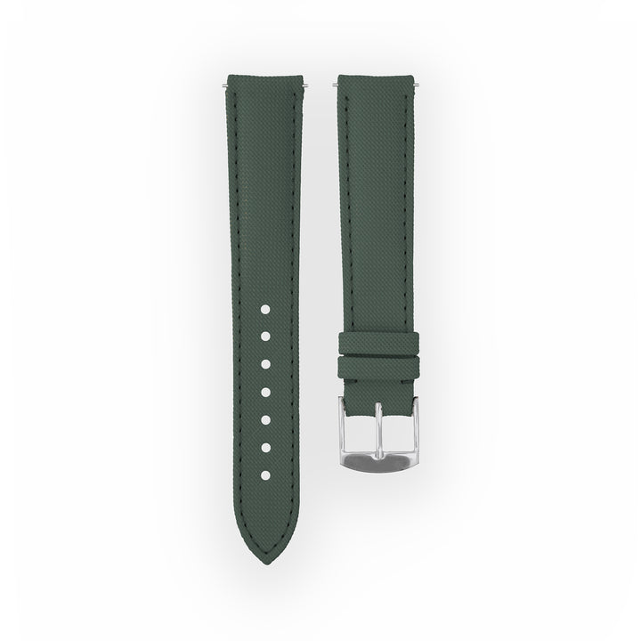 Bracelet de montre toile Port Louis Vert tempête 18mm sans drapeau, vue de face