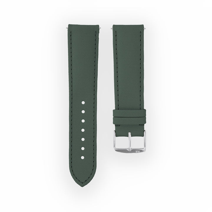 Bracelet de montre toile Port Louis Vert tempête 22mm sans drapeau, vue de face