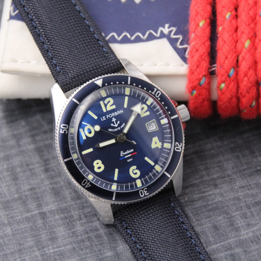 navy canvas strap for dive watch blue dial