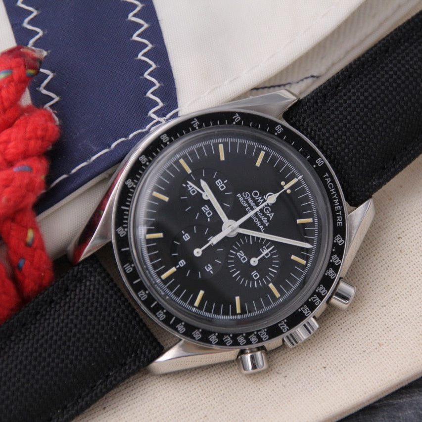 black canvas strap for Omega Speedmaster vintage