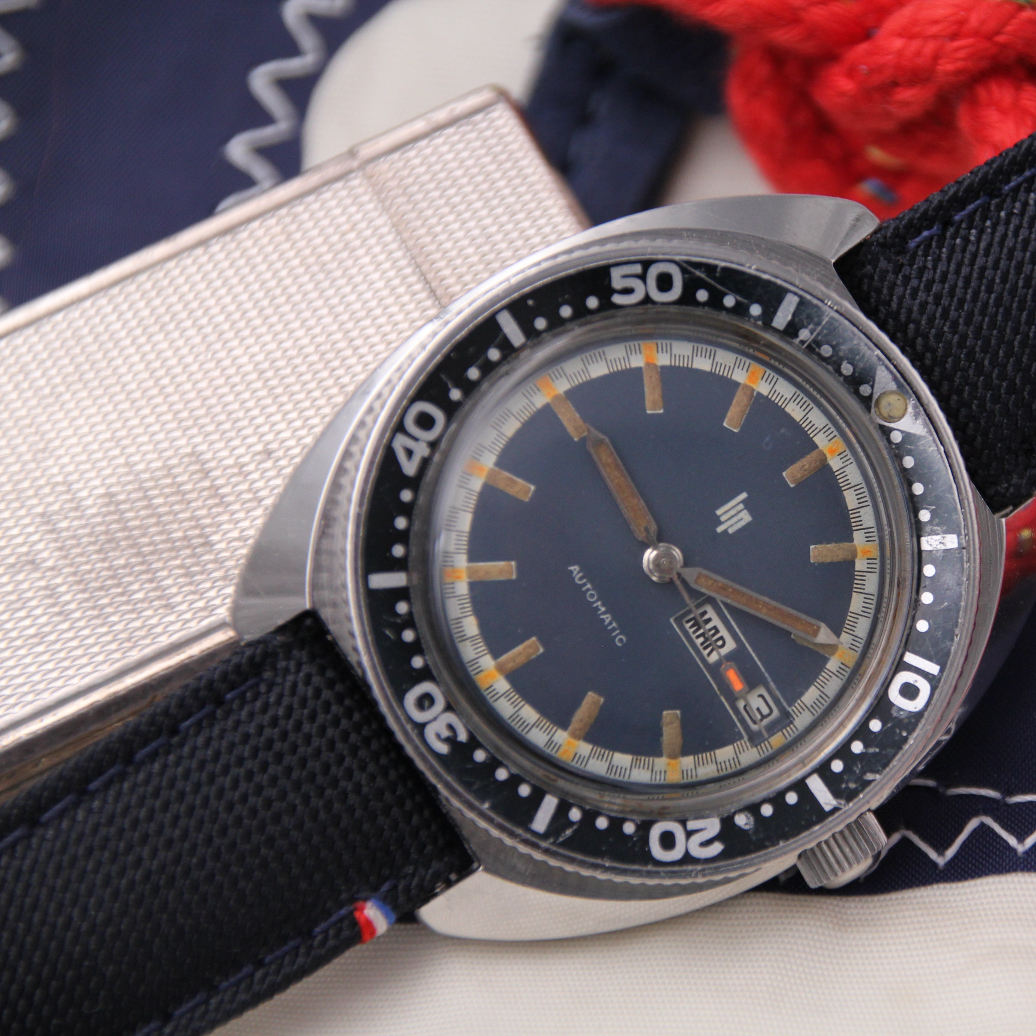 Made in France canvas watch strap for vintage diving watch