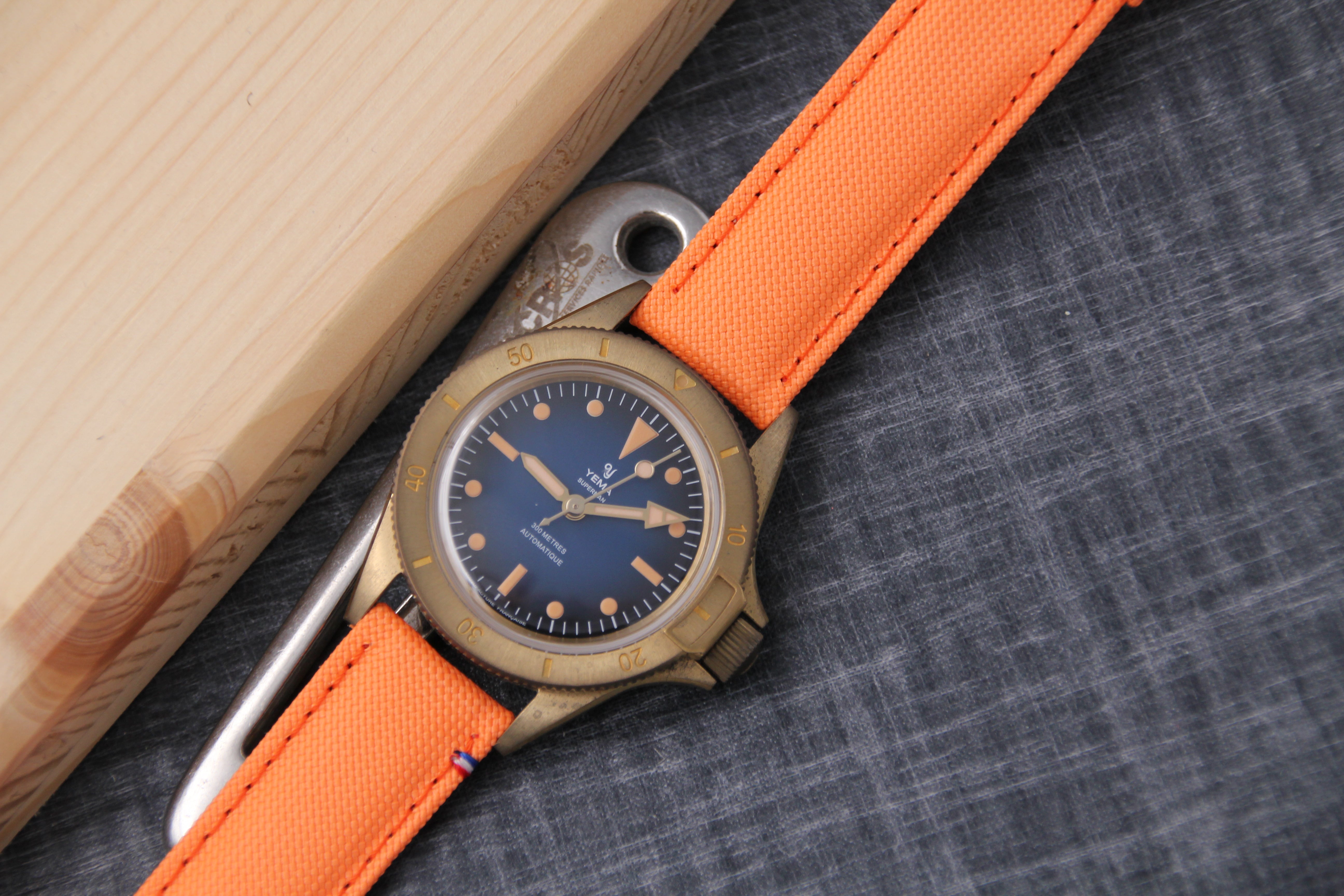 bracelet canvas 19mm pour Yema Superman bronze 