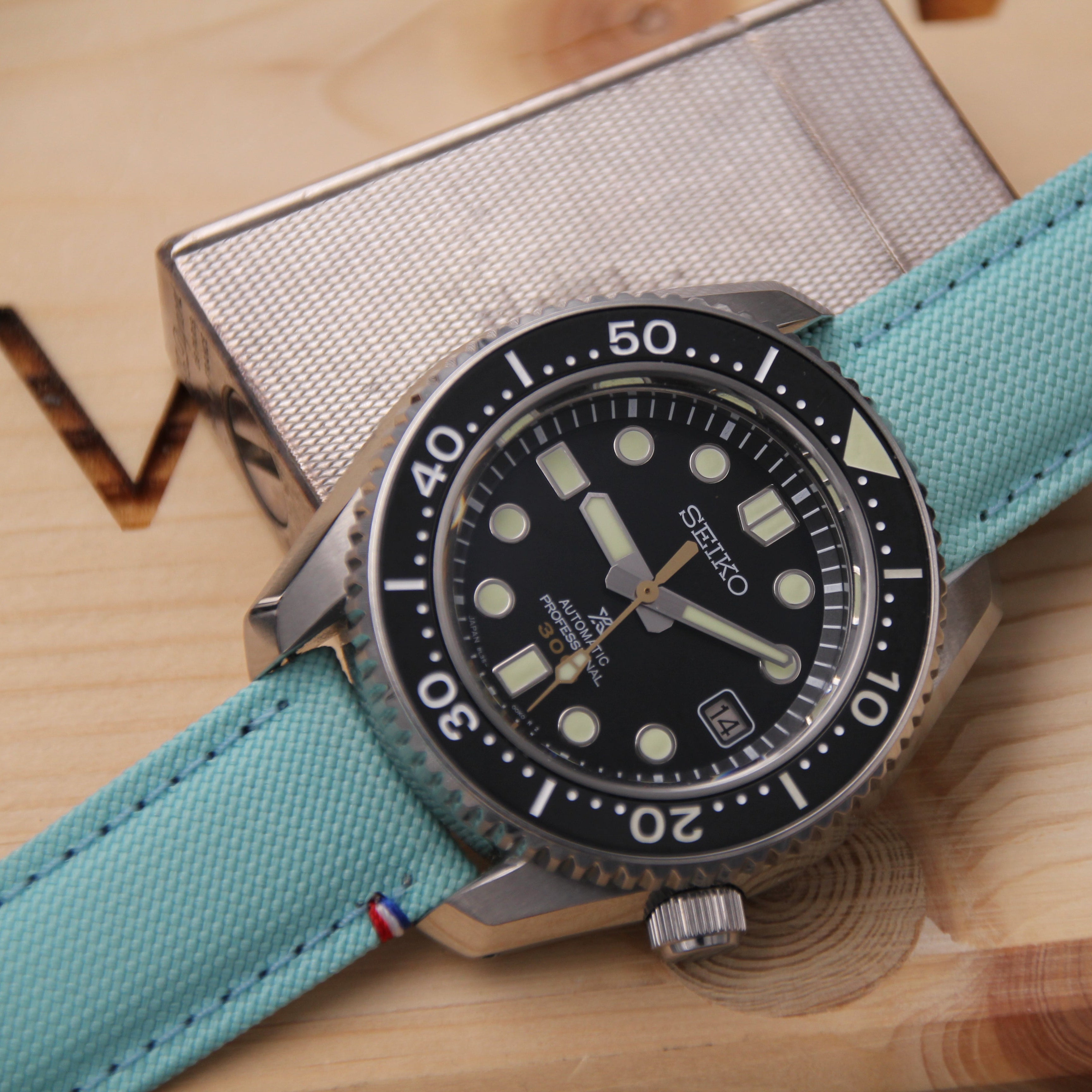 tiffany blue canvas watchstrap for Seiko