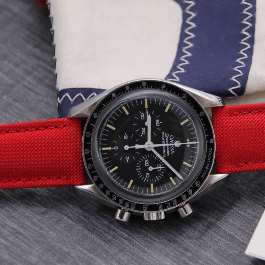 watch strap for Omega Speedmaster in red canvas
