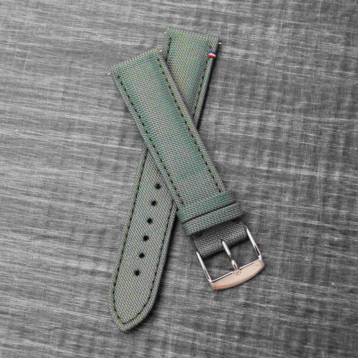  -    -  Bracelet de montre toile PORT LOUIS vert tempête -  Avel & Men