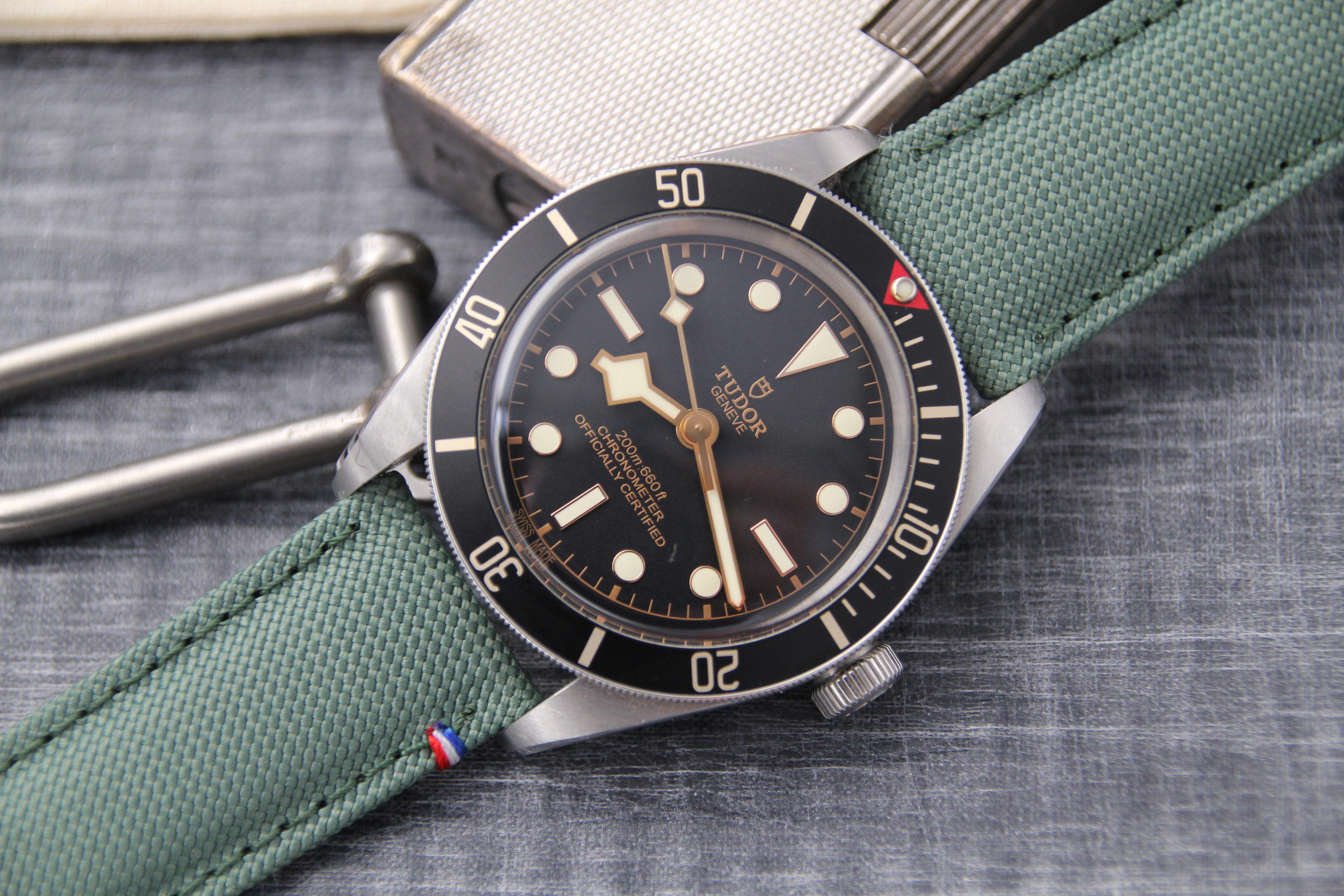 Green canvas strap for Tudor BB58 made in France