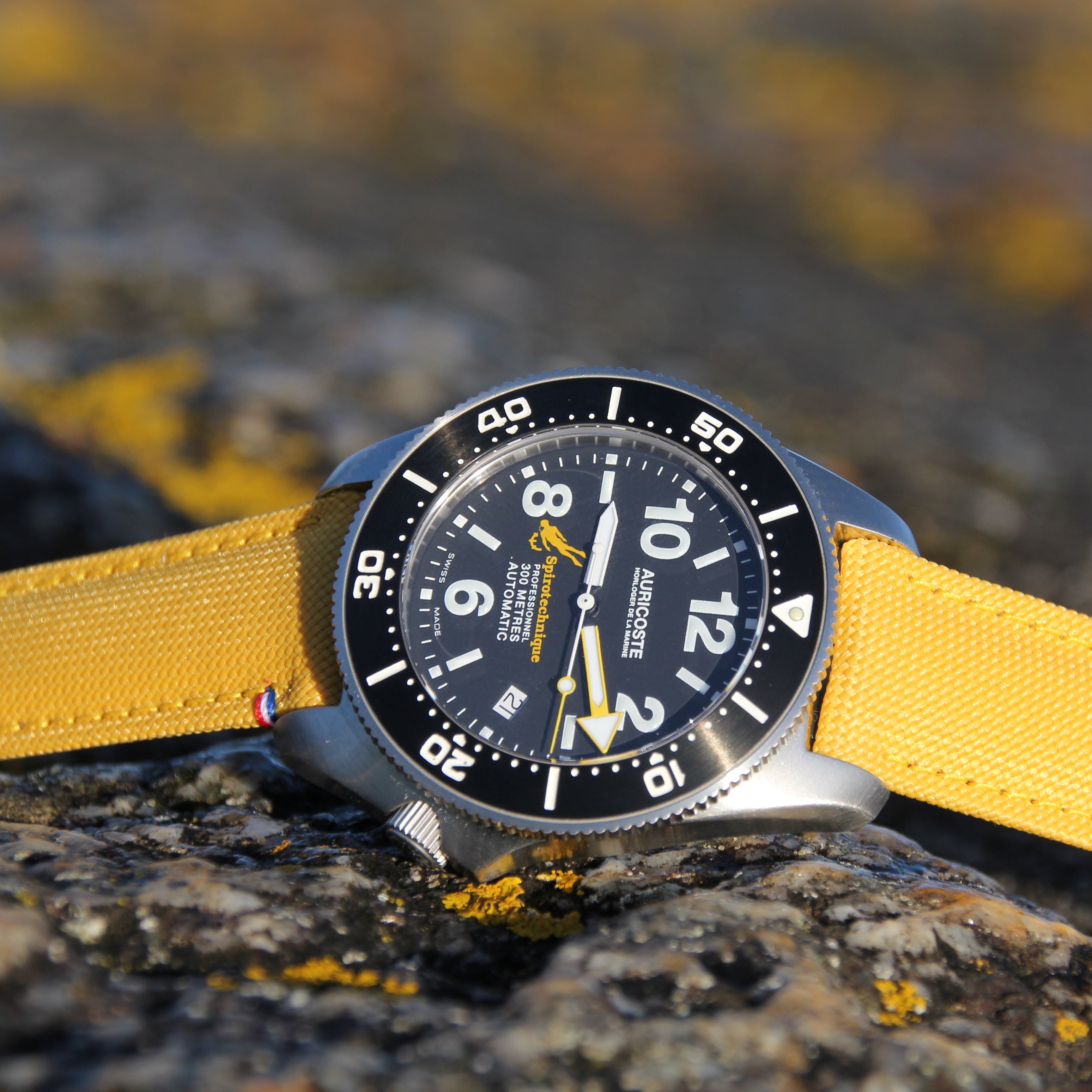bracelet de montre en toile de voile jaune made in France