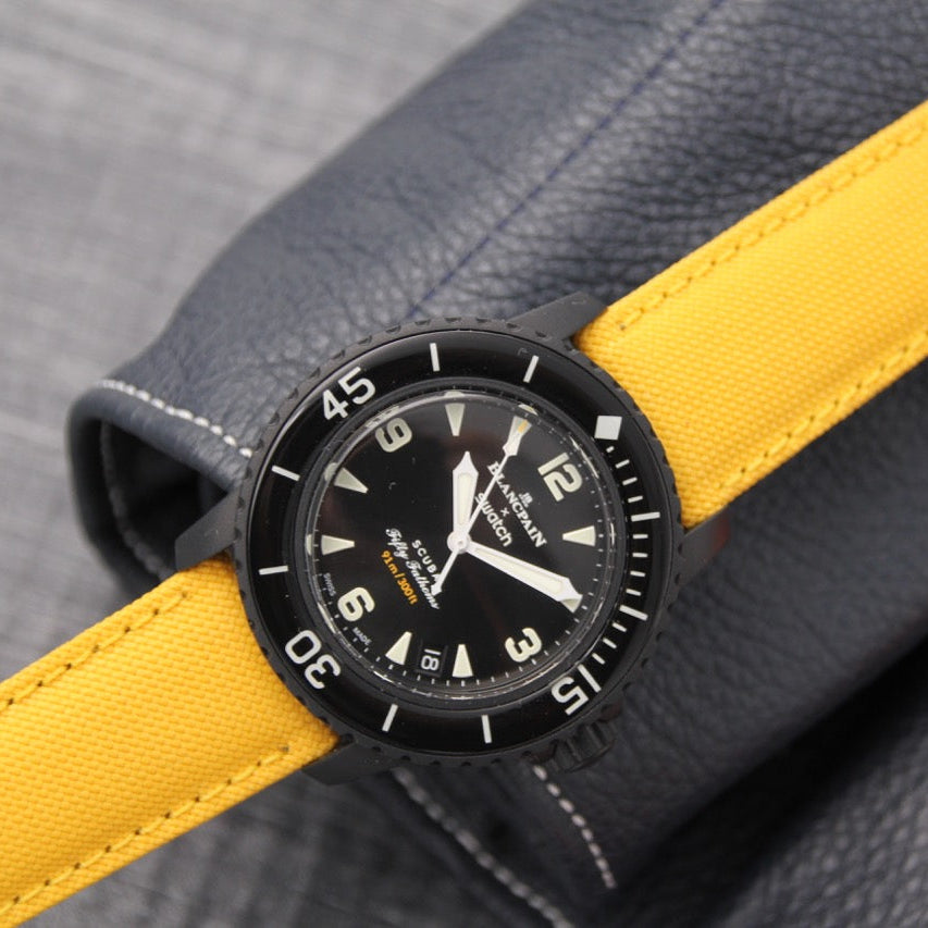 yellow strap in seaqual fabrics for blancpain / sail cloth
