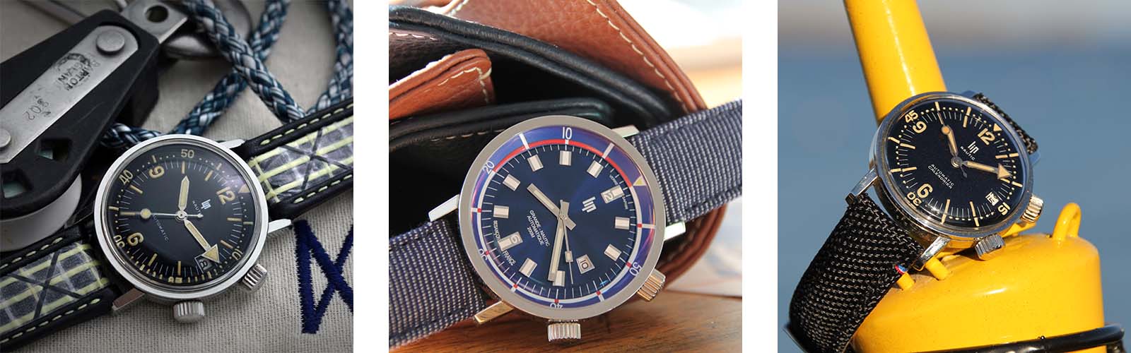 3 LIP Nautic watches with cloth straps